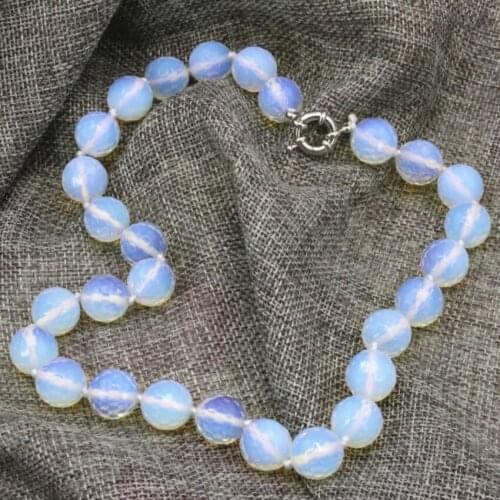 Fashion jewelry 14mm white opal faceted round beads necklace clavicle chain choker women statement charms hot sale 18inch B3196