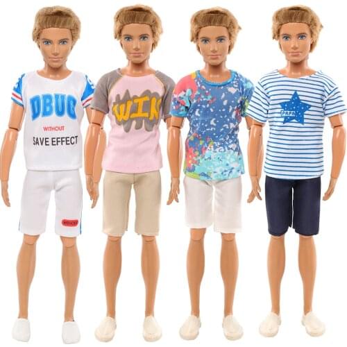 Fashion Cheap Dollhouse Accessories for Barbie Ken Doll Clothes 30cm 4 pieces/set Tops with Shorts DIY Dressing Game Kids Toys