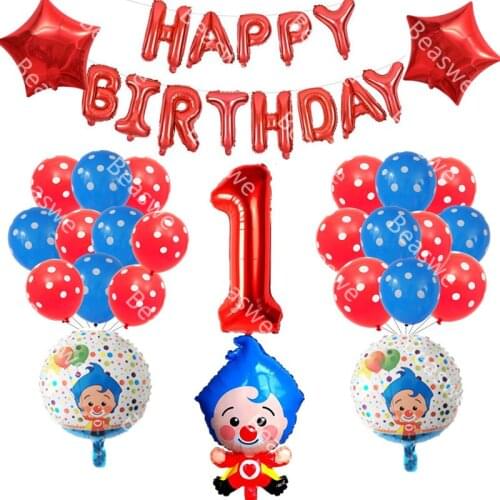 39pcs/set Cut Plim Clown Foil Helium Balloons 32inch Number Air Globos Children Happy Birthday Party Decorations Kids Toys Ball