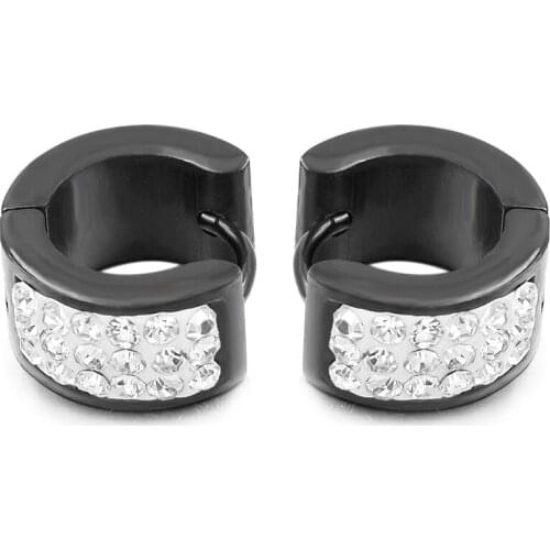Engagement Stainless Steel Black Color Small Cute Unisex Crystal Earrings Women Men Jewelry For Lovers, WE429