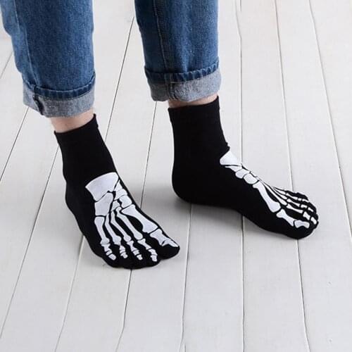 Funny Five Finger Socks 3d Print Terror Skeleton Toe Five Finger Socks Scary Hip Sox Halloween Bone Skull Short Hop Socks O O7B5