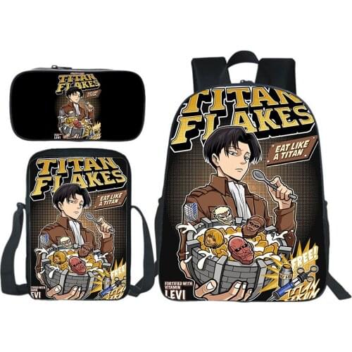 Attack On Titan School Bags Stylish Simplicity Boy Girl Messenger Bag Pencil Case Japan Anime Printed Backpack 3 Pieces/set