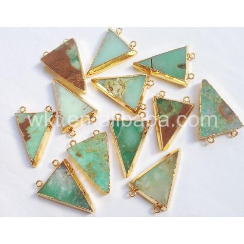 WT-P645 Wholesale fashion pendant natural Chrysoprase gold triangle stone pendant Charming green pendants for women perfect gift