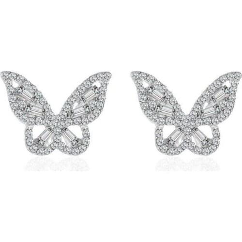 Zircon Crystal Earrings Korean Classic Butterfly Stud Earrings For Women Earing Jewelry Earings Gentle Celebrity Earrings Brinco