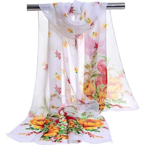 Spring Autumn Chiffon Scarf Summer Thin Floral Silk Scarves Women Star Beach Sunscreen Shawls Wraps Foulard Hijab Stoles N84