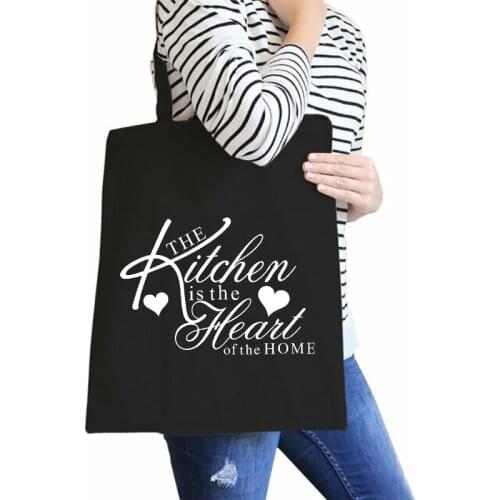 Kitchen Elements Printing Shoulder Canvas Cloth Travel Bag Shopper Reusable Mom Life Tote Fashion Women Black Shopping Tote Bag