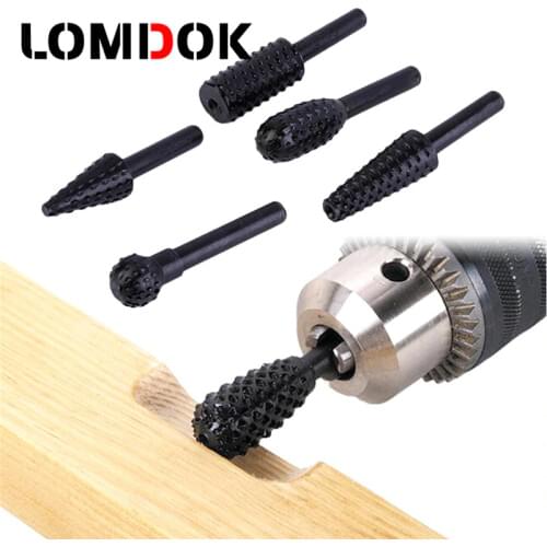 LOMDOK 5pcs Power Woodworking rasp chisel shaped rotating embossed grinding head power tool engraving pattern cutter milling