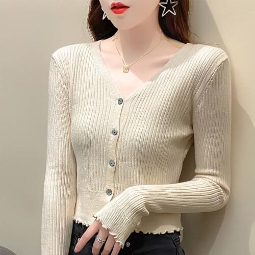 Harteen Knitted Cardigan Sweater Female Autumn Winter New Fashionable Casual v-Neck Solid Womens Clothing Long Sleeve Femme Top