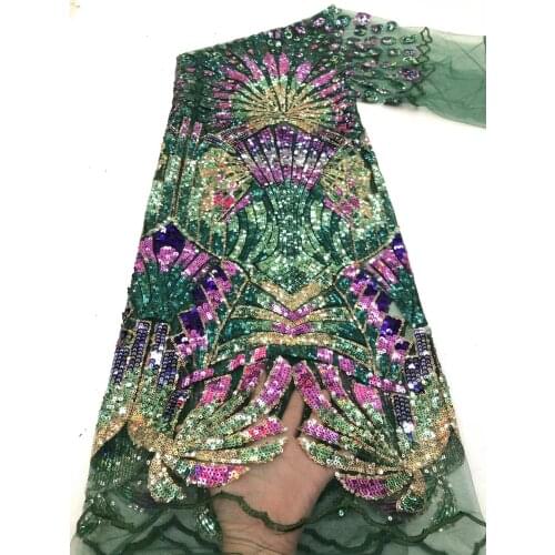 High Quality Multicolor Sequins Lace Fabrics 2021 Latest African Sequence Lace Fabric For Bridal Lace Nigerian Net Lace Fabrics