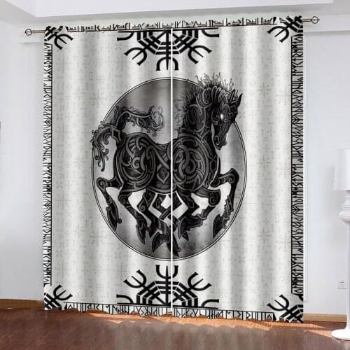 Living room shading decorative curtain home textile decoration bedroom grommet curtains dark horse pattern printing shading 90
