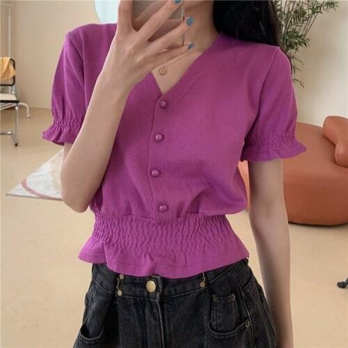 Woman TShirts Womens V-neck Short-Sleeved Sweater Summer Crop Top Mujer Camisetas