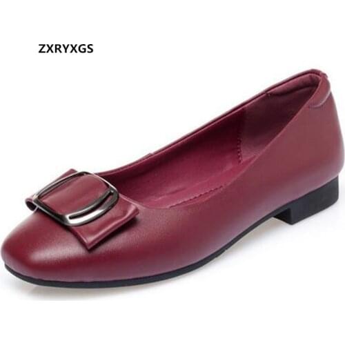 Hot Sale 2020 New Top Cowhide Soft Sole Comfortable Women Shoes Low Heel Shoe Large Size Elegant Temperament Women Leather Shoes