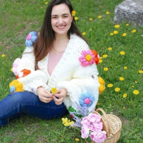 2021 Autumn And Winter Female Brand Designer Fashion High Street New Ins Flowers Handmade Knit Coat Sweater Cardigan