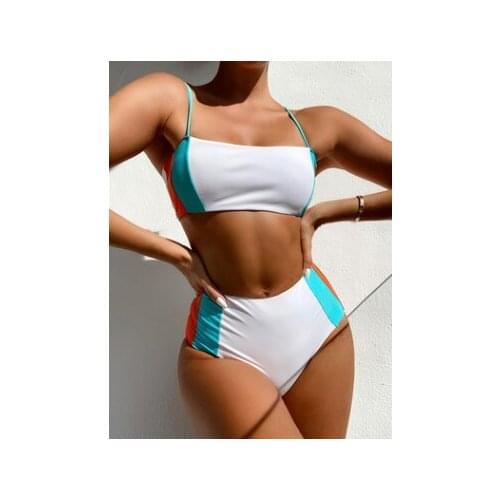 Women High Waist Bikini Sexy Two Piece Swimsuit New Style Color Block Swimsuit