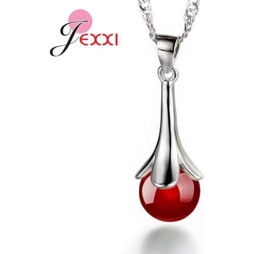 Simple Bead Pendant Necklace for Ladies Women 100% 925 Sterling Silver Wide Hook AAA Onyx Stone Flower Original Design Collar