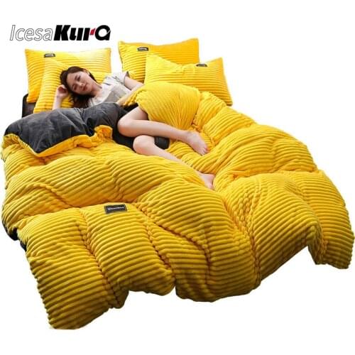 Explosive Winter Thick Magic Velvet Four-piece Flannel Double-sided Quilt Cover Crystal Fleece Solid Color