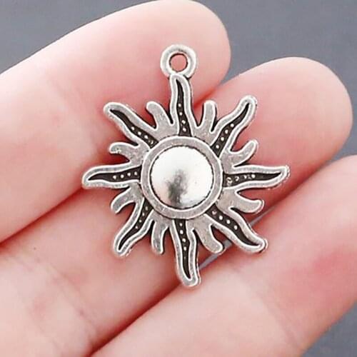 10pcs/lot Antique Silver Plate Sun Charms for Jewelry Making DIY Original Bracelets Charm Jewelery Alloy Accessories Jewelry