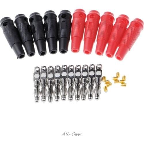 10 Pcs Red Black 4mm Solderless Side Stackable Banana Plug Terminals Connectors