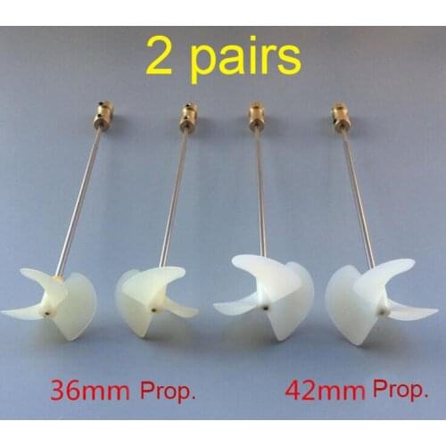 2 Pairs 2mm RC Boat Shaft Propeller Kit For DIY Boats Models 2mm Shafts CW CCW 36/42mm 3-Blades Nylon Prop Screw Coupling Set
