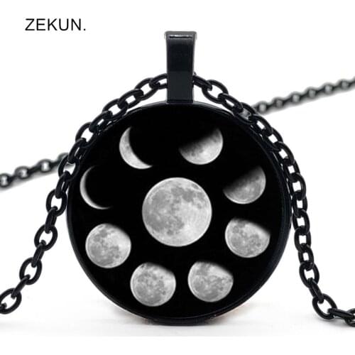 2019/ Moon Necklace Pendant Moon Dark Moon Phase Nebula Bobble Glass Men and Women Necklace Jewelry