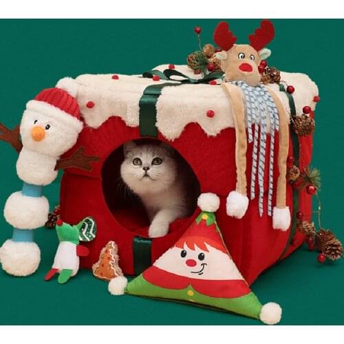2021NEW! High Grade Pet Cat Bed Christmas Comfortable Pet Dog Bed Christmas Gift Box Winter Warm Pets Nest Cat House Mat Dog Bed