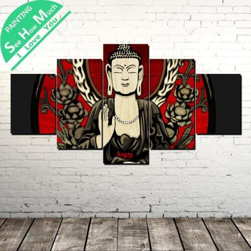 5 Piece Colorful Buddha Wall Art Canvas Poster and Print Canvas Painting Decorative Picture for Living Room Canvas Painting