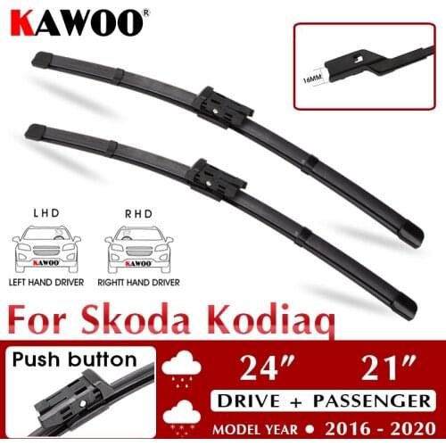 KAWOO Car Windscreen Wiper Blades Natural Rubber 24"+21" For Skoda Kodiaq 2016 2017 2018 2019 2020 Fit Push Button Arms