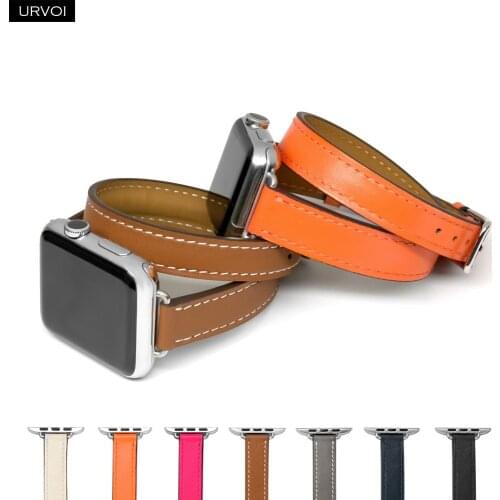 URVOI Attelage Double Tour for Apple Watch band series 6 SE 5 4 3 2 1 extra elegant connection genuine leather strap for iWatch