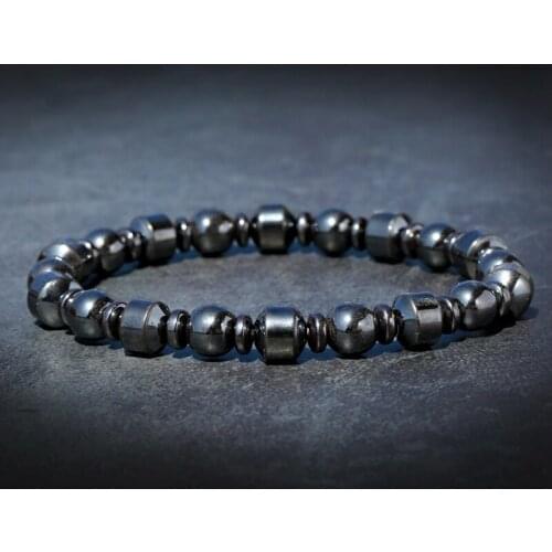 Geometry Obsidian Stone Beads Bracelets Black Hematite Wrap Mens Bracelets Bangles Charms Fashion Jewelry
