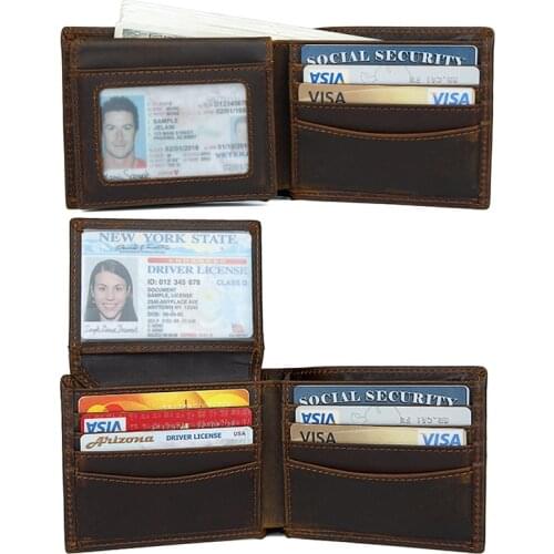 Mens Wallets Full Grain Cow Leather Vintage Purse for Men Function Male Small Wallet with Cardholders R-8449