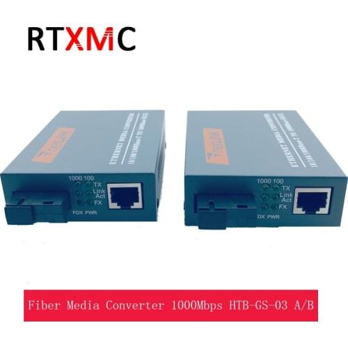 2 Pair HTB-GS-03 A/B Gigabit Fiber Optical Media Converter 1000Mbps 1.25G Single Mode Single Fiber SC Port 25KM External Power