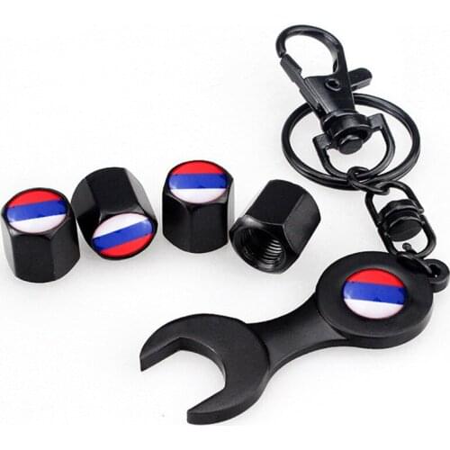 Wrench Keychain + 4Pcs Valve Caps For Lada Niva Diecast Vesta Priora Anti-theft Dustproof Motors Bicycle Wheel Tires Cover Parts