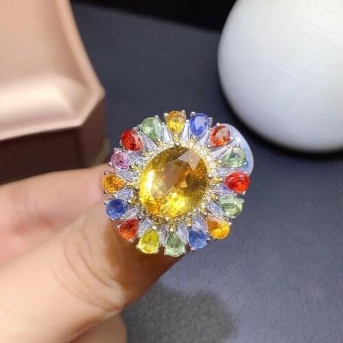 100% 925 Sterling Silver Natural Citrine Gemstone Birthstone Wedding Engagement Diamonds Ring Fine Jewelry Wholesale