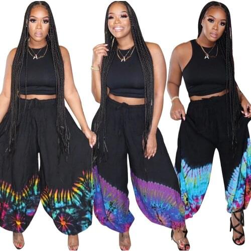 Plus Size African Women Clothing Sets Summer Steetwear Sleeveless Black Crop Top + Wide Leg Long Harem Pants Casual Suit S-4XL