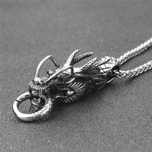 LETAPI 2020 New Punk Retro Jewelry Silver Color Dragon Pendant Necklace Stainless steel for Man Gift Drop Shipping