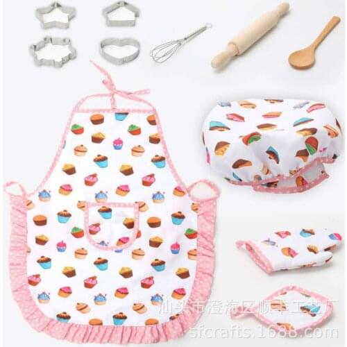11 Pcs Kids Cooking And Baking Set Kitchen Costume Role Play Kits Apron Hat Funny Toy For Children Cooking Apron Hat Suit
