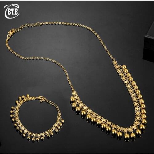 Non-fading Muslim Arab Fashion New Necklace Long Gold Beaded Luxury Jewelry Lady Charm Necklace Bracelet Set Holiday Gift