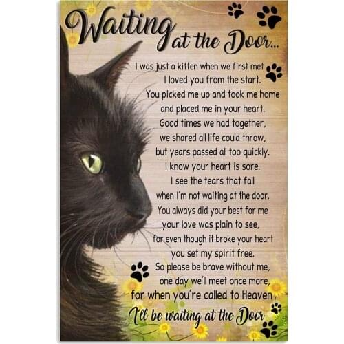 Licpact Nostalgic Tin Sign Cat Waiting at The Door Poem Sunflower Metal Tin Sign Wall Decor Man Cave Bar Tin Poster 8x12 Inch