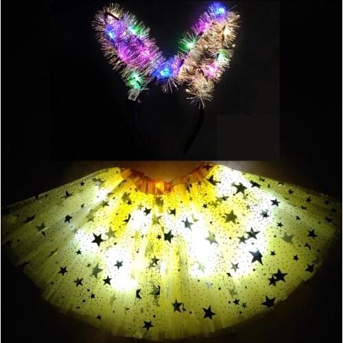 2020 new yearLight color skirt childrens skirt luminous skirt led childrens skirt collar party skirt fluffy skirt yellow
