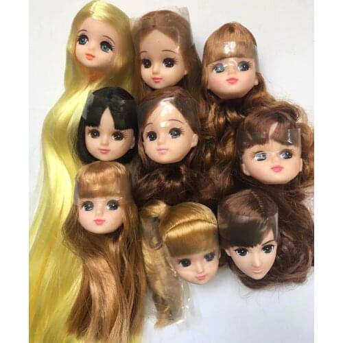 Original Licca Doll Heads Cute Little Girl Bald Head Hair Planting Colorful Heads DIY Makeup Practice Doll Accessories Kids Gift