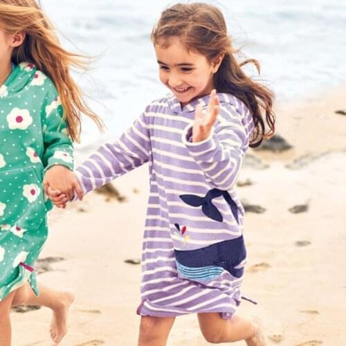 Stripe Girls One-Piece Dresses Hooded Children Dress Whale Blouse Girl Clothes Sweater Vestidos 2-10 Years Purple Outfits Cotton