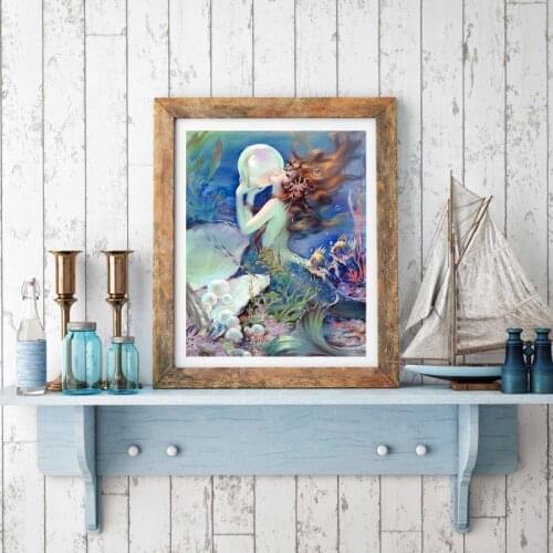 Sexy Mermaid Vintage Illustration Print Golden Age Mermaid Artwork Canvas Painting Retro Wall Art Poster Bedroom Bathroom Decor