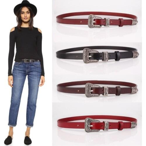 Ladies Belt Vintage Metal Buckle Wasit Belt Fashion Decoration Carved Leather Belts For Women Jeans Dress Thin Waistband