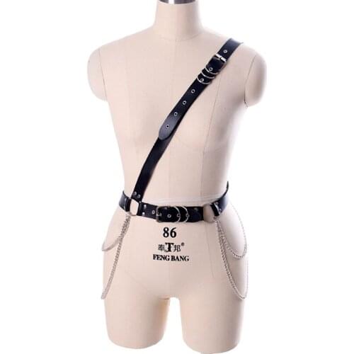 Sexy Women Leather Shoulder Harness Lingerie Straps Female Trendy Body Bondage Adjustable Waistband Punk Chain Belt Goth Fetish