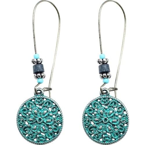 Retro Bohemian Circular Hollowed Decorative Pattern Drop Earring Personalized Long A Hook Dangle Earrings For Women Jewelry Gift