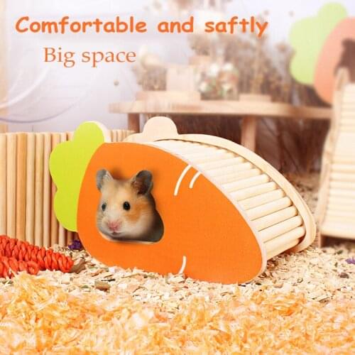 Cute Carrot Wooden Hamster Guinea Pig Chinchilla Accessories Nest House Odorless Castle Small Animal Playground Chew Toy Floor