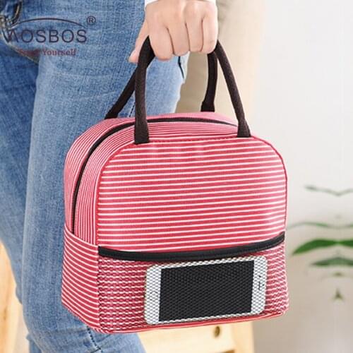 Aosbos Picnic Lunch Bag Portable Thermal Insulated Stripe Cooler Tote Bags Waterproof Food Storage Bags for Women Lunch Box