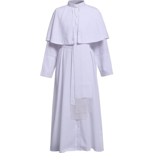 White Priests Robe Cassock Adult Unisex Catholic Roman Soutane Pope Missionary Uniform Medieval Clergy