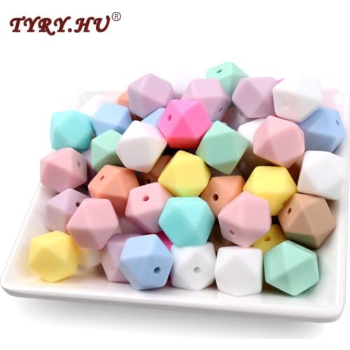 TYRY.HU 10pc Large Hexagon Silicone Beads 17mm Food Grade Baby Teether BPA Safe Loose Beads for Baby Teething Toys DIY Jewelry