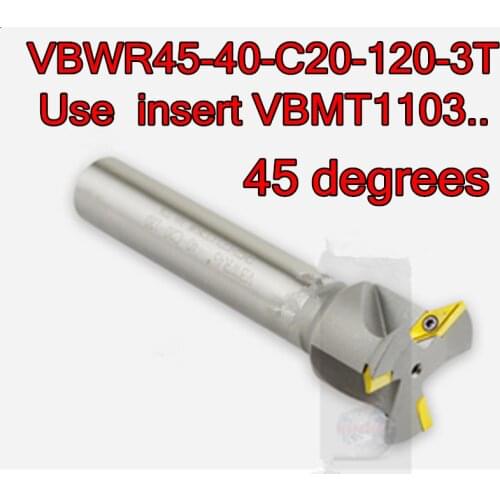 VBWR45-40-C20-120L-3T 40mmx45 degrees 20mm petiole Dovetail groove Milling cutter use insert VBMT110304 Free shipping